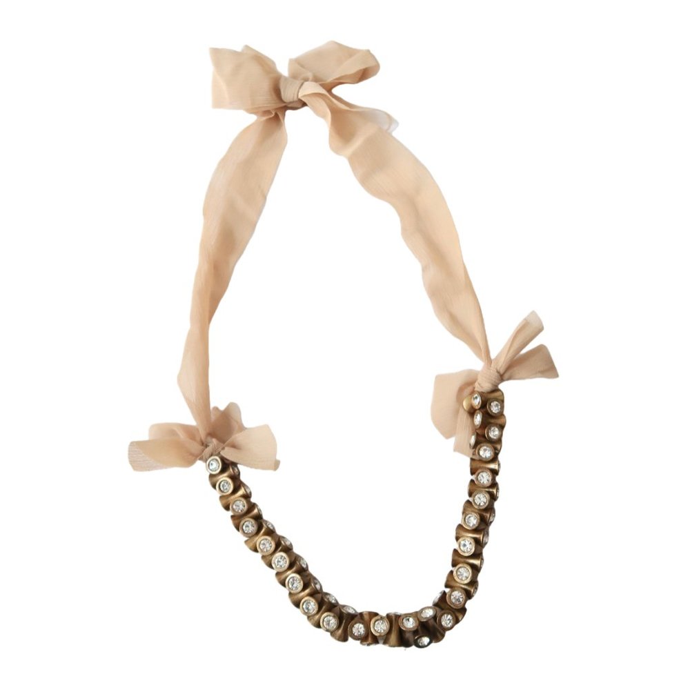 J CREW Chunky Crystal statement necklace w ribbon tie